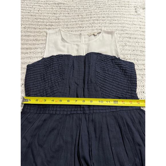 Ann Taylor Loft Pleated Dress Sleeveless Lined Womens 10 Petite Off White Blue - Picture 5 of 10